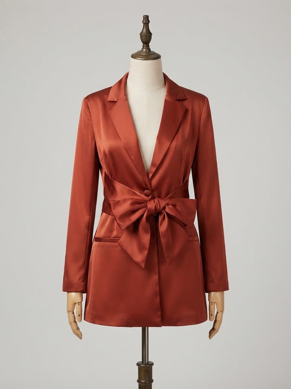 Cider Rust Orange Satin Blazer Dress Tie Bow Waist NWT Size M